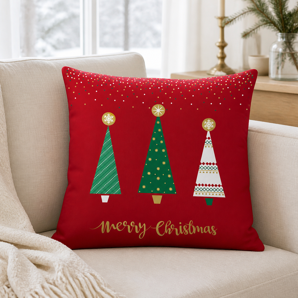 Festive Printed Christmas Pillow Cover