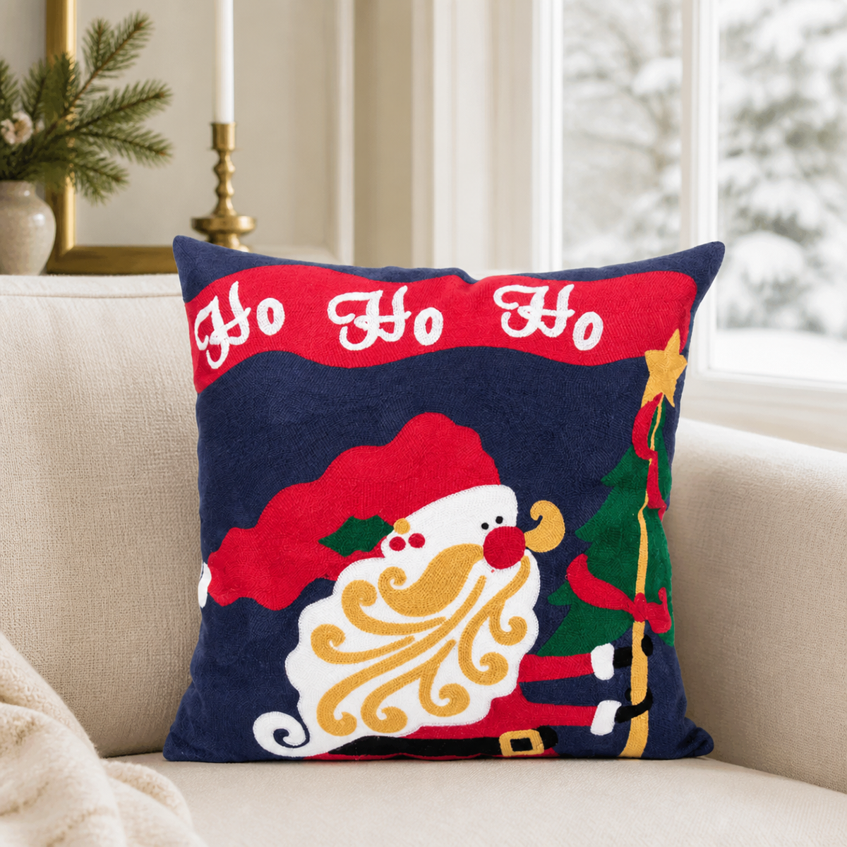 Embroidered Christmas Night Pillow Cover