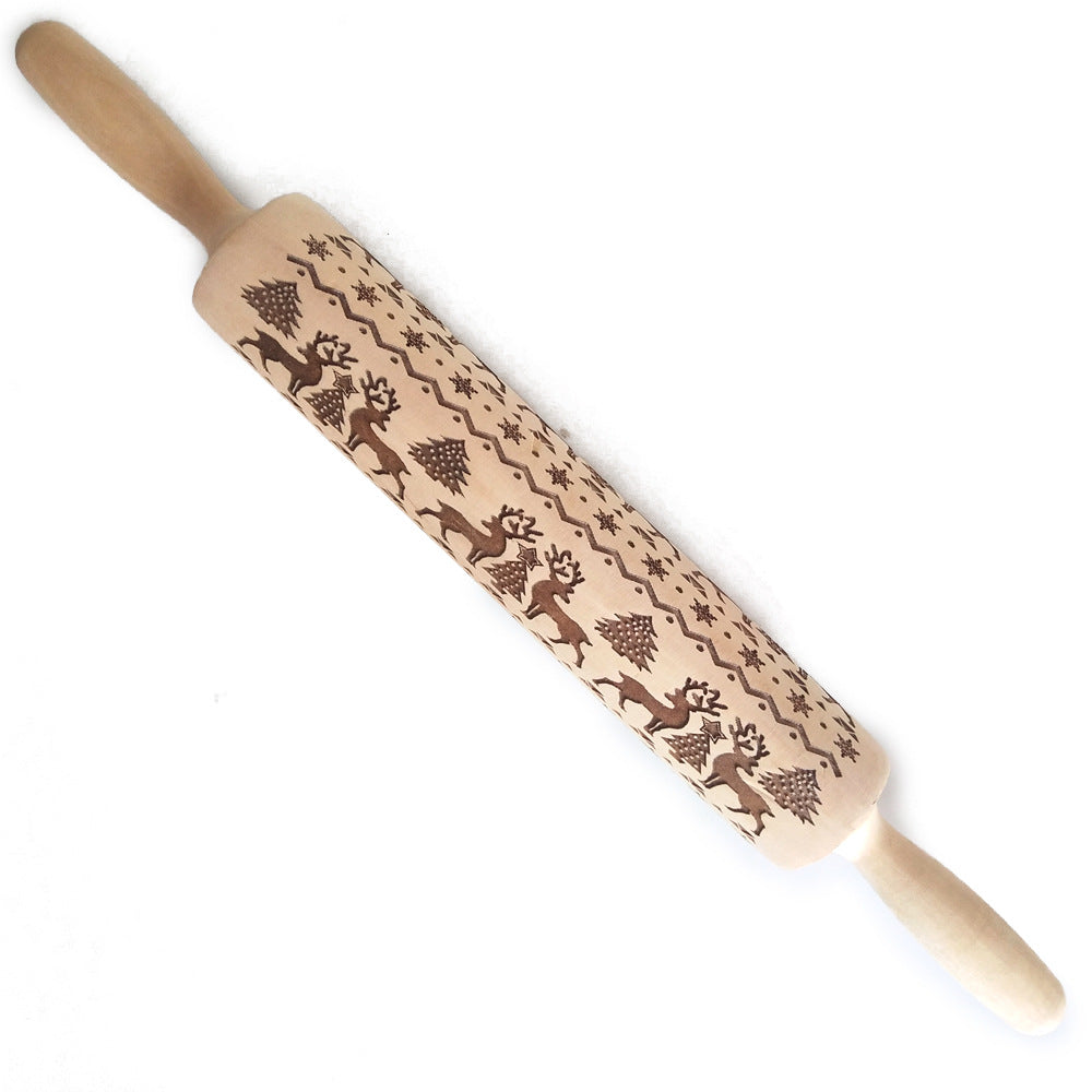 Engraved Wooden Holiday Rolling Pin — product view 3