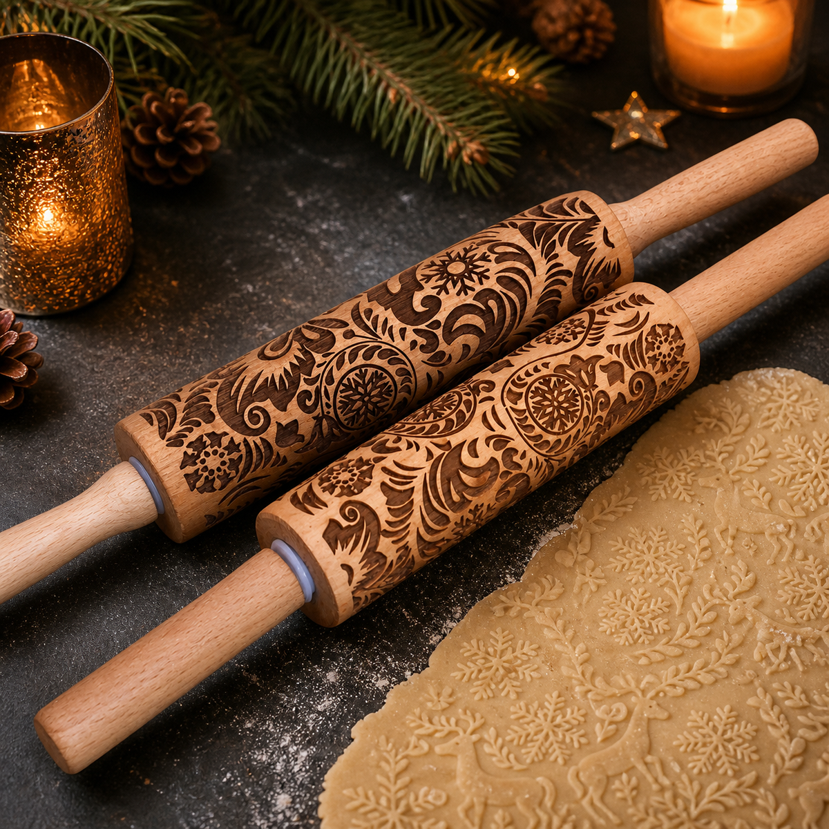 Engraved Christmas Rolling Pin — product view 2
