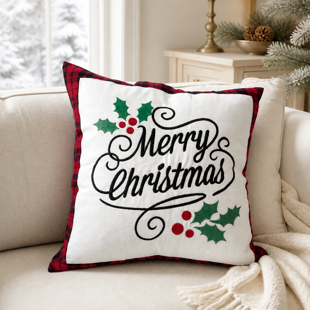 Embroidered Winter Pillow Cover