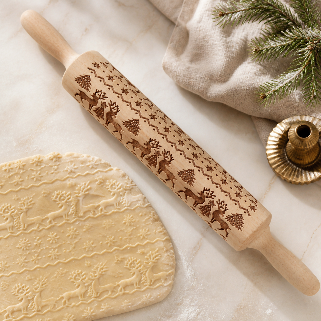 Engraved Wooden Holiday Rolling Pin