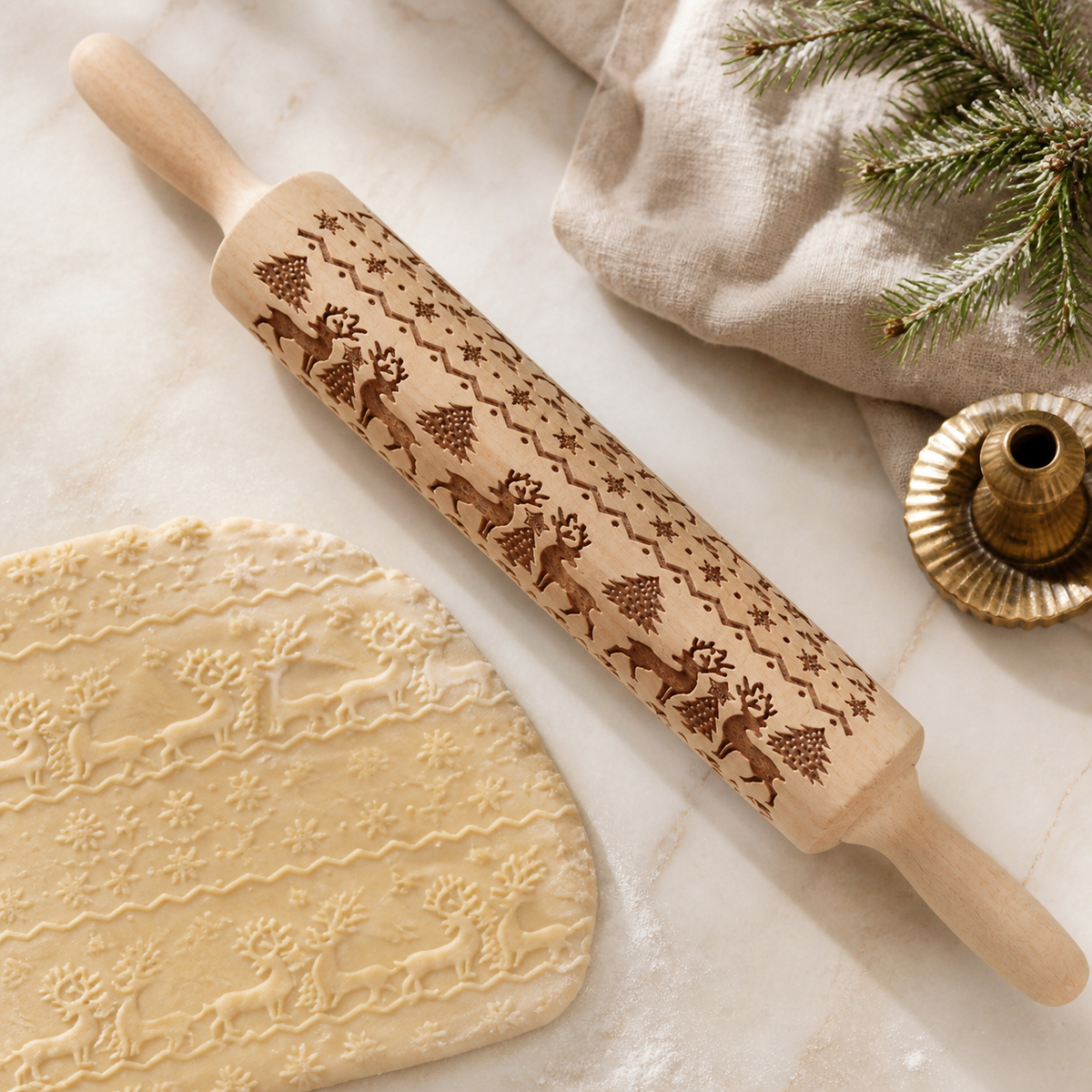 Engraved Wooden Holiday Rolling Pin