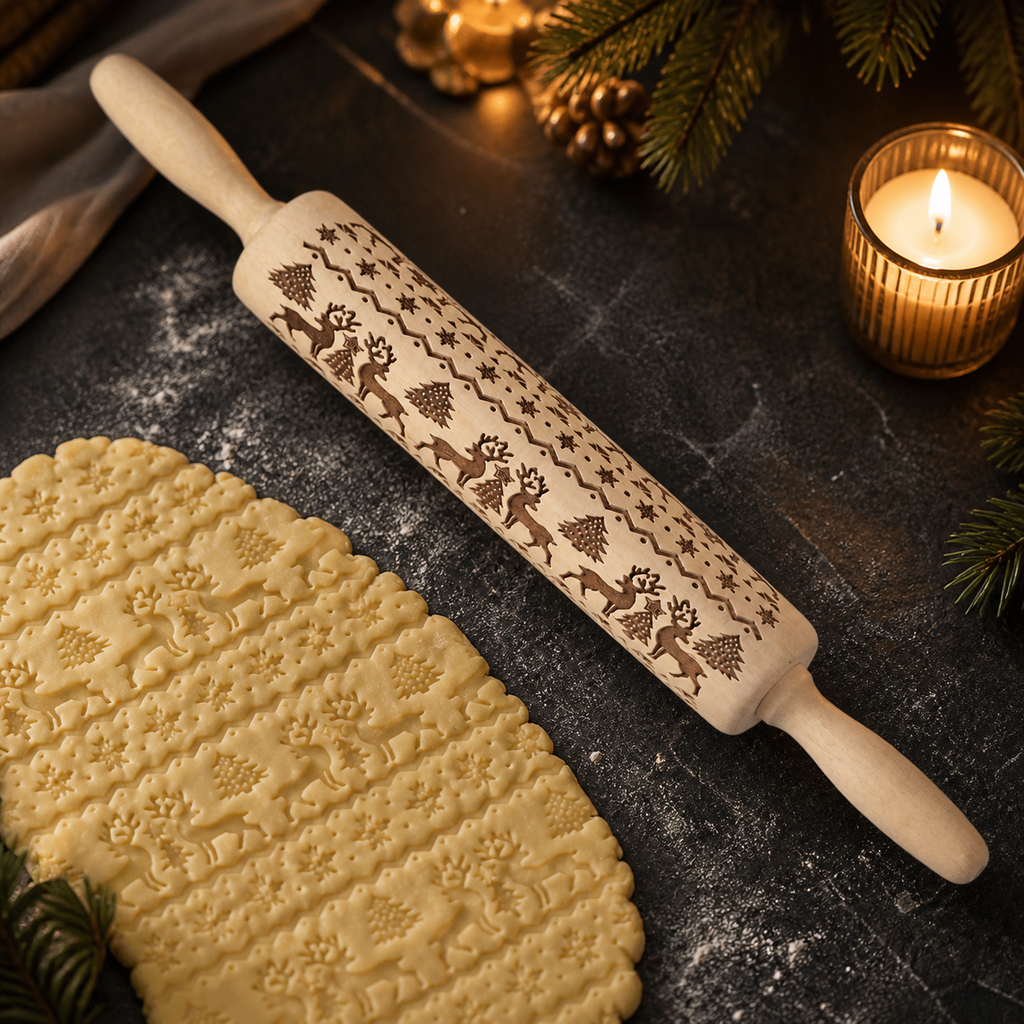 Engraved Wooden Holiday Rolling Pin — product view 2