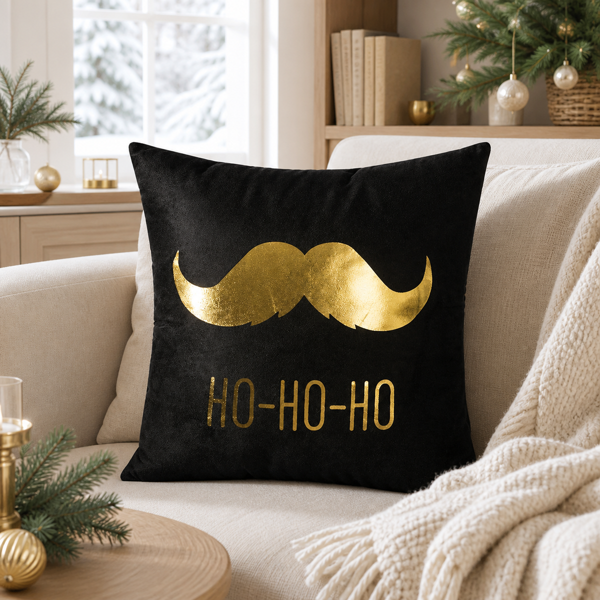 Nordic Gold-Letter Christmas Pillow Cover