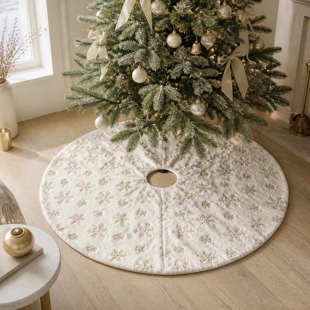 Snowflake Faux-Fur Christmas Tree Skirt
