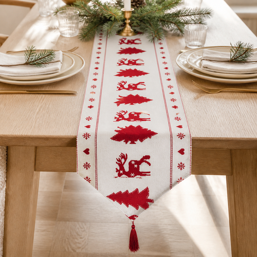 Embroidered Linen-Look Table Runner