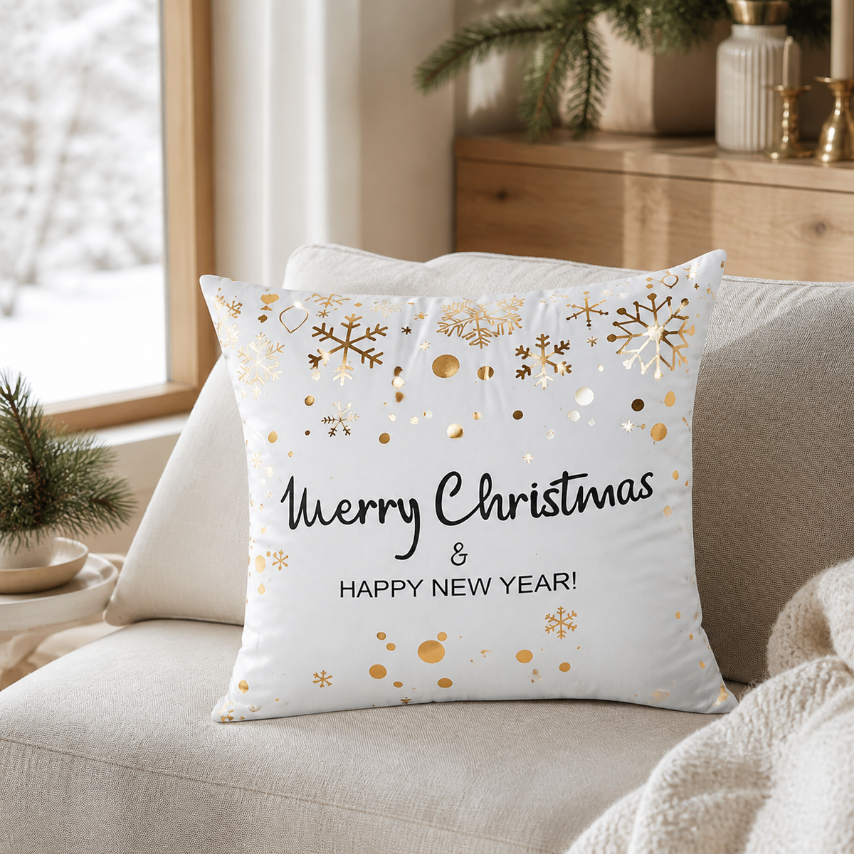 Golden Glow Christmas Pillow Cover