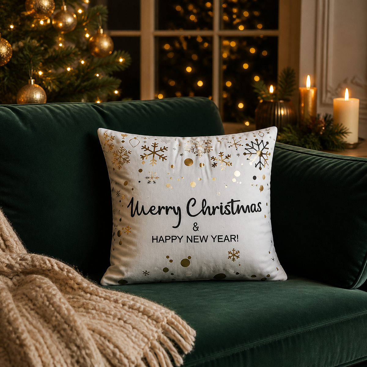 Golden Glow Christmas Pillow Cover — product view 2