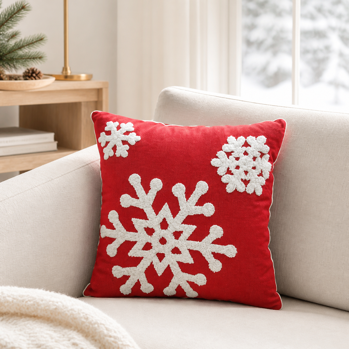 Embroidered Snowflake Pillow Cover