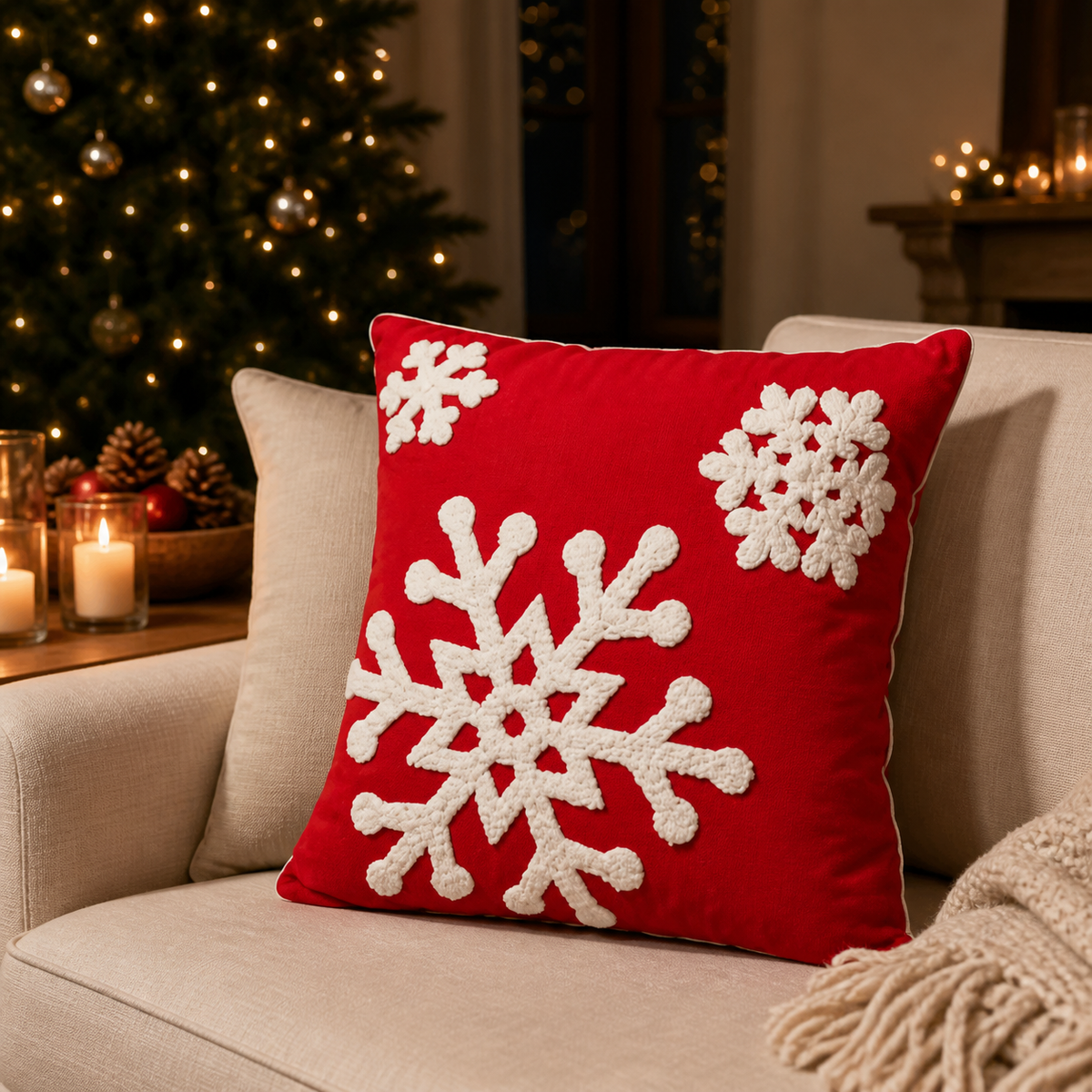 Embroidered Snowflake Pillow Cover — product view 2