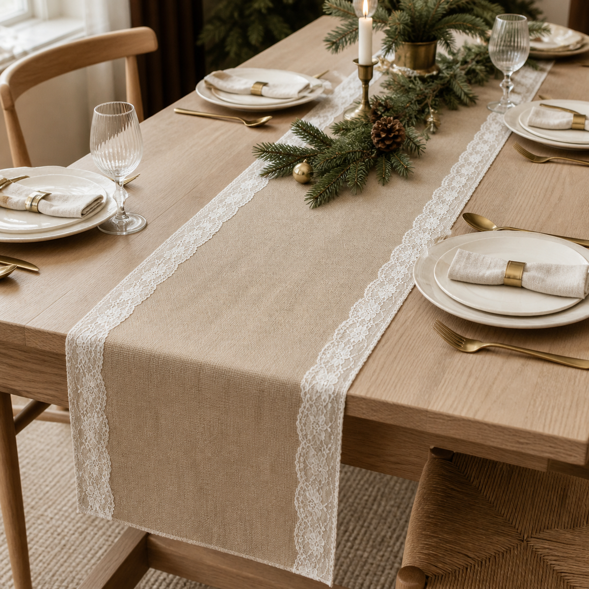 Linen-Look Lace Table Runner