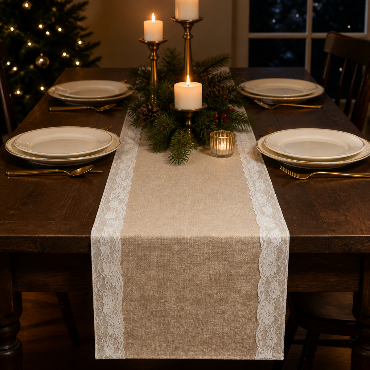 Linen-Look Lace Table Runner — product view 2