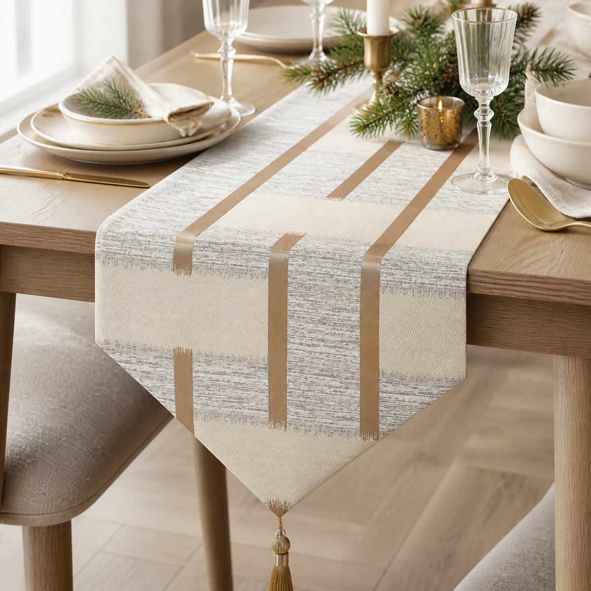 Ivory & Gold Holiday Table Runner