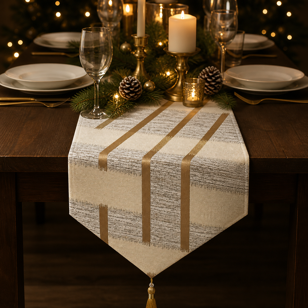 Ivory & Gold Holiday Table Runner — product view 2