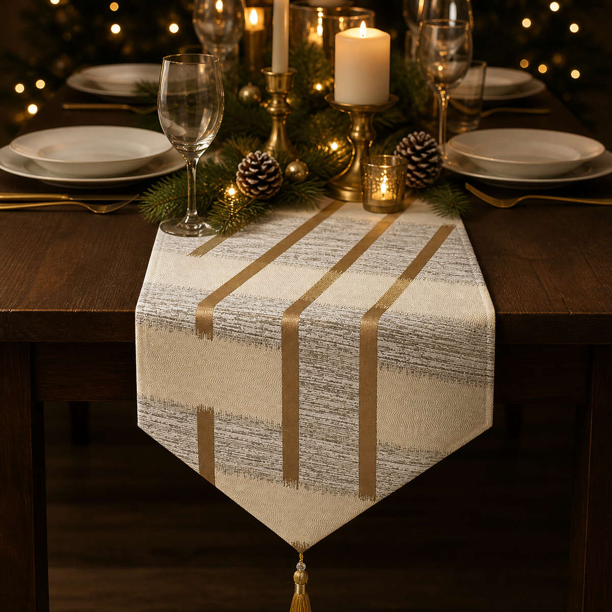 Ivory & Gold Holiday Table Runner — product view 2